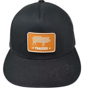 Traeger Black Trucker Hat OS Snapback Pig Patch Yupoong Mesh Logo Adjustable